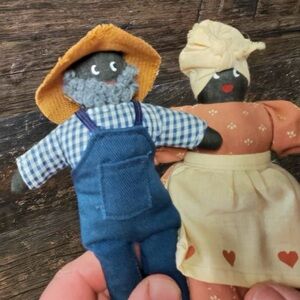 Handcrafted African American Cloth Dolls with Blue and Cream Outfits